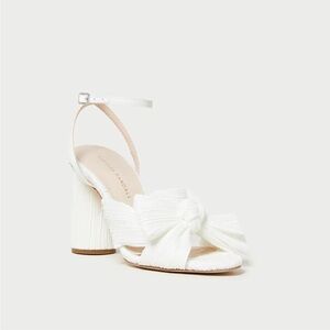 Loeffler Randall White Camellia Pleated Bow Heel